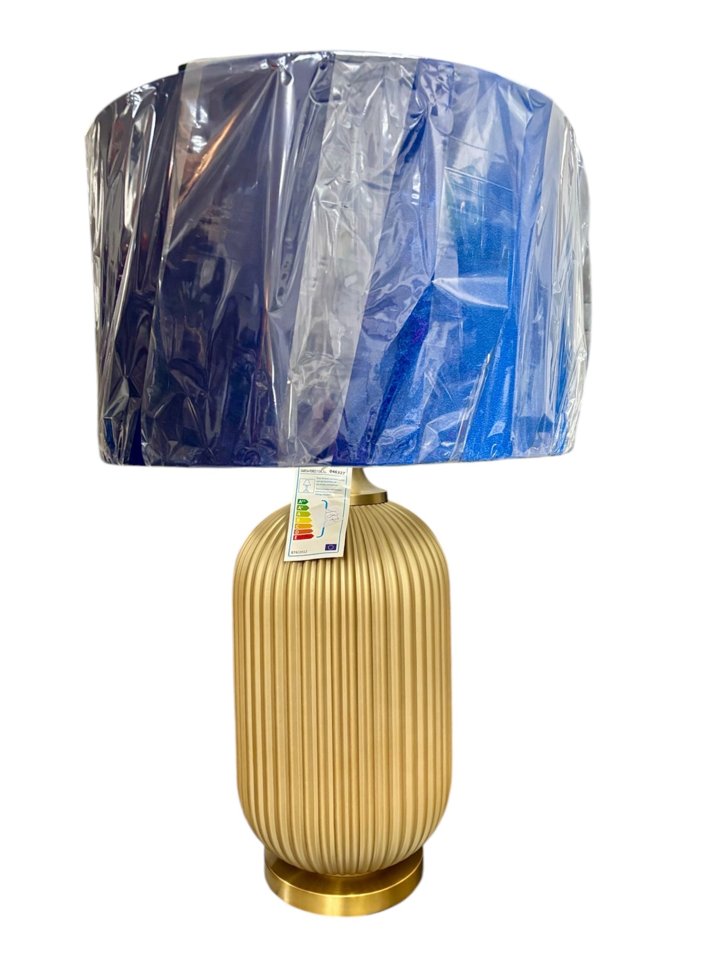 Lampada da Tavolo con Base Oro e Paralume in Raso Blu  65 h cm