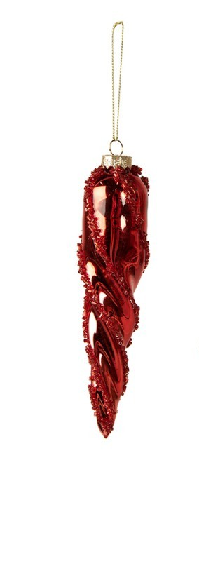 Decorazione per Albero in Vetro Rosso con Applicazioni Scintillanti  17 cm