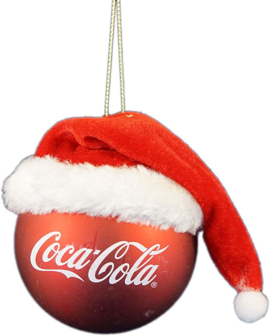 Sfera Natalizia con Scritta Coca-Cola e Cappello di Babbo Natale