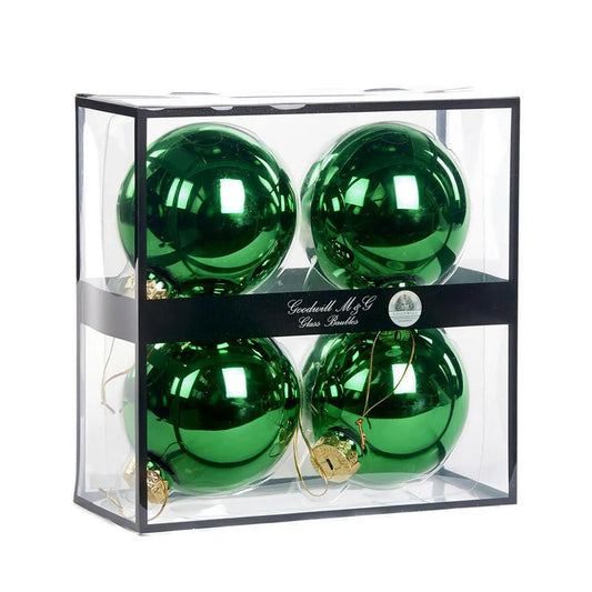 Set di 4 Sfere Natalizie in Vetro Verde 10 cm