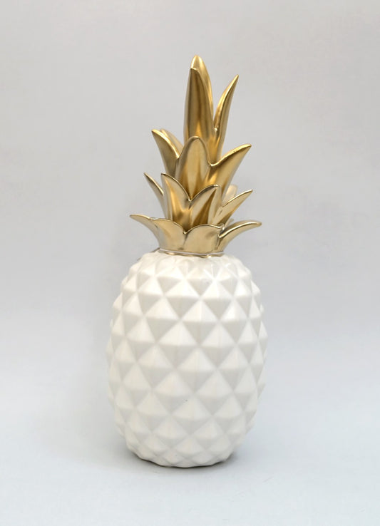 Portafiori a Forma di Ananas in Porcellana Bianco e Oro