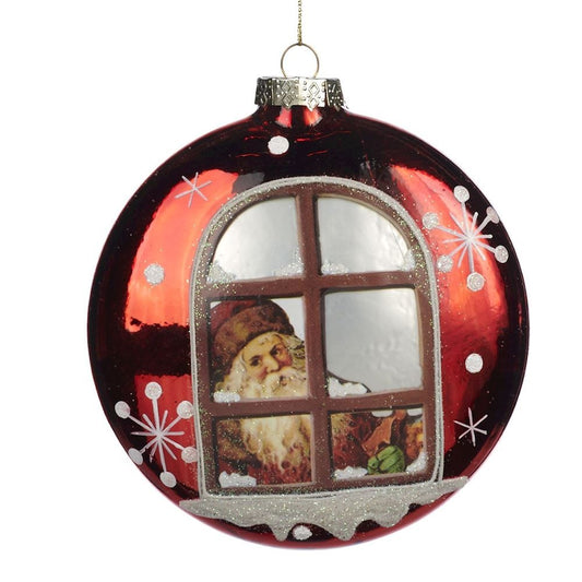 Decorazione Disco con Babbo Natale dalla Finestra 13.5 cm