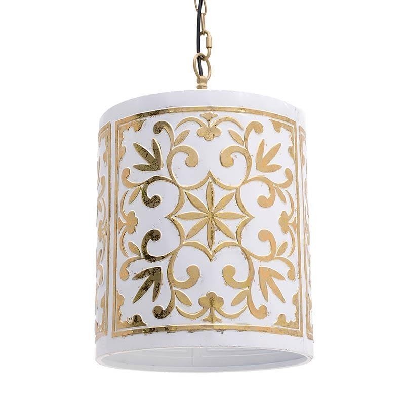 Lampadario Bianco con Decoro Etnico Oro in Rilievo