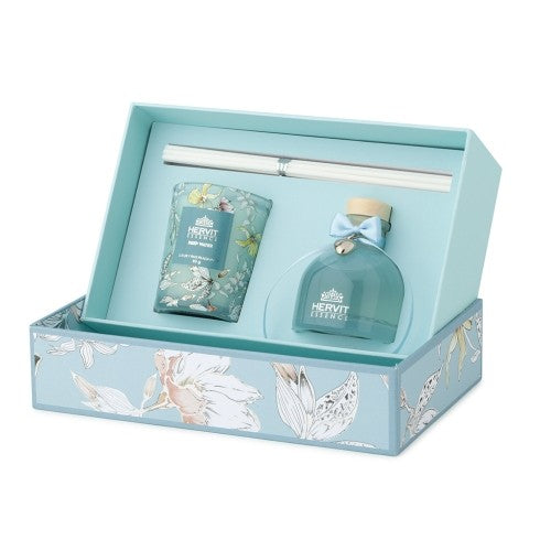 Set profuma ambiente "Blooms" con candela - Blu