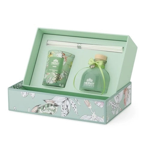 Set profuma ambiente "Blooms" con candela - Verde