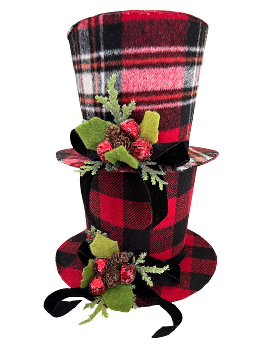 Puntale Natalizio a Doppio Cappello in Tartan Rosso 27 cm