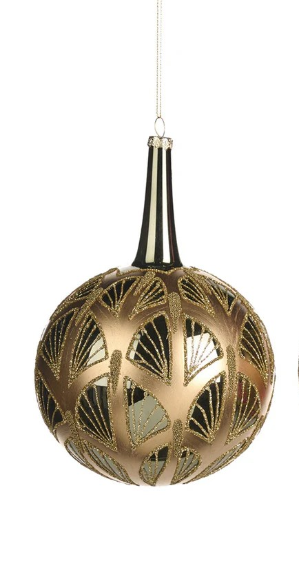 Sfera Natalizia in Vetro Verde con Decorazioni Glitterate in Oro  20 cm