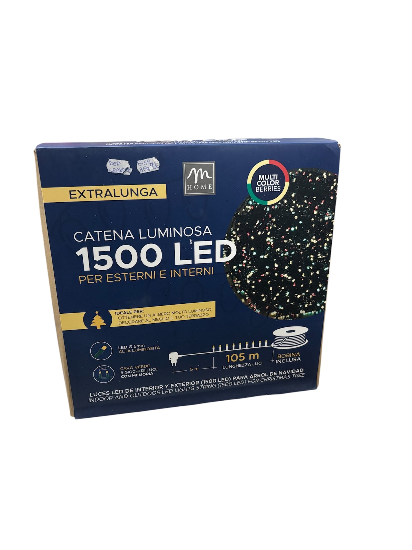 Catena Luminosa Extra Lunga 1500 LED Multicolor con Bobina - 110 Metri, 8 Giochi di Luce