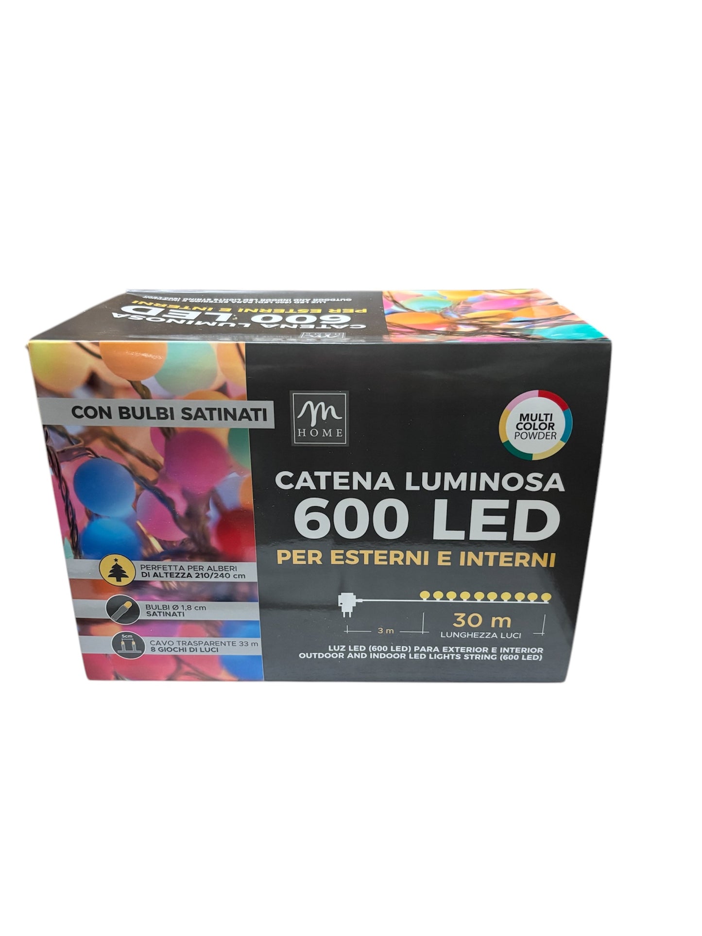 Catena Luminosa con Bulbi Satinati 600 LED Multicolor - 33 Metri, 8 Giochi di Luce