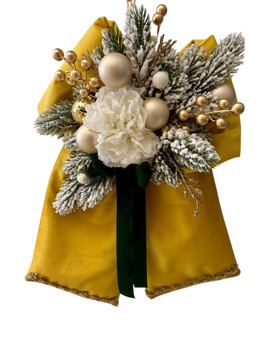 Fiocco Decorativo in Velluto Giallo Ocra con Dettagli Oro 40 cm