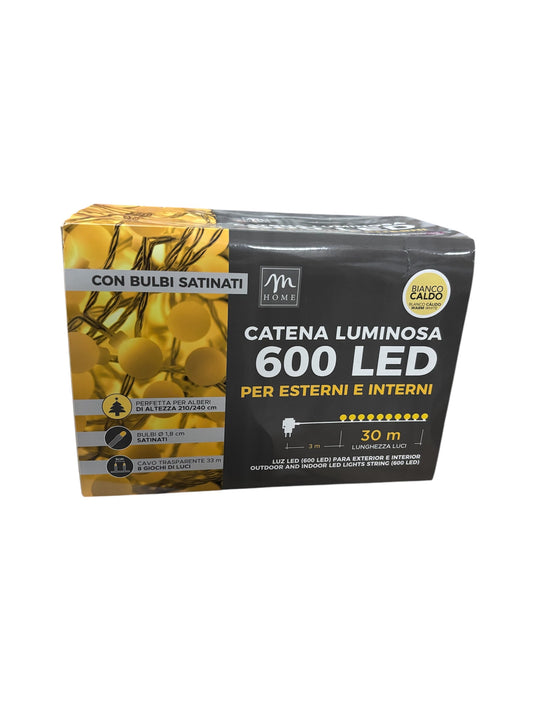 Catena Luminosa 600 LED per Interni ed Esterni - 33 Metri, Luce Bianca Calda