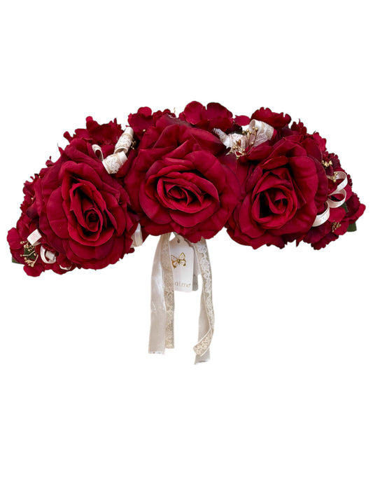 Fuoriporta Artigianale con Rose Rosse 45 cm