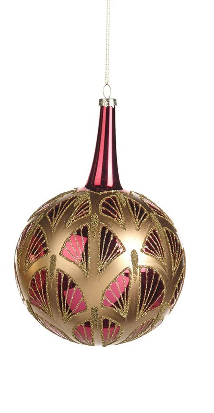 Sfera Natalizia in Vetro Rosso con Decorazioni Glitterate in Oro  20 cm